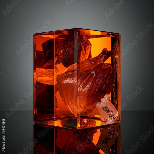 Bright Orange Object With a Clear Surface Showing Details of Items Inside in ...