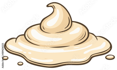 Cartoon Cream Dollop with Decorative Swirls and Drips in Vector Style