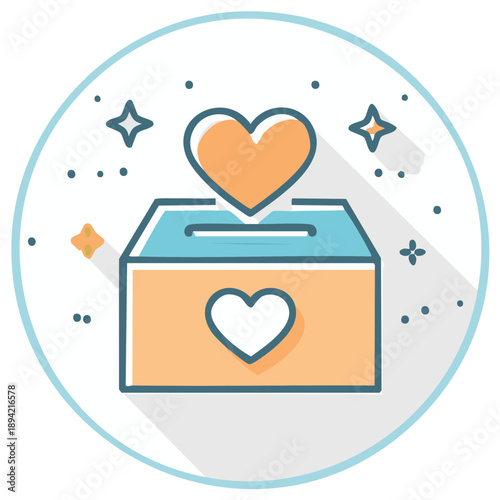 Donation Box with Heart Icon Symbolizing Giving Charity and Love in a Circle Shape
