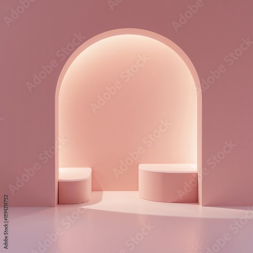 Modern Pink Interior Design With Curved Seating Areas in Minimal Space