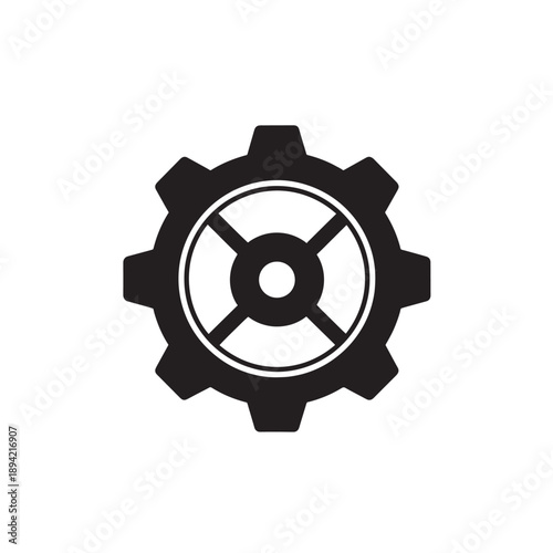 Gear Icon in Simple Flat Design with Black Color on White Background for UI Element