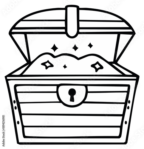 Open treasure chest filled with sparkles and riches outline drawing