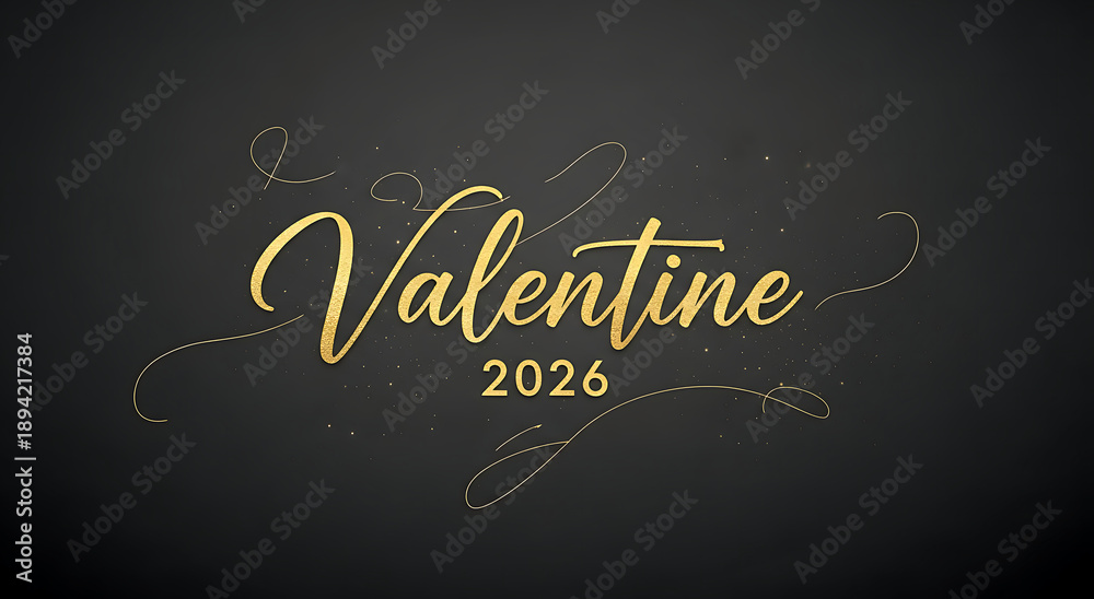 Obraz premium Elegant gold Valentine 2026 calligraphy text with sparkles isolated on transparent background