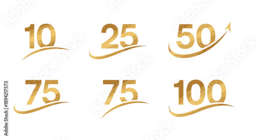 Golden numbers with wavy lines and arrow icon set.