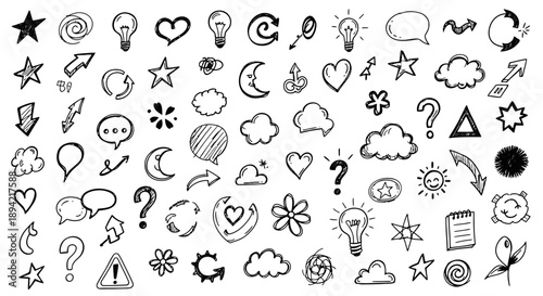 Collection of Hand Drawn Doodle Icons and Symbols.
