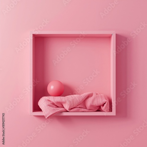 Creative Display of Pink Objects in a Simple Box on a Pink Wall