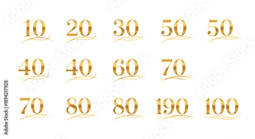Golden numbers arranged in a grid pattern on a white background.