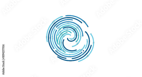 Blue swirling spiral shape on white background.