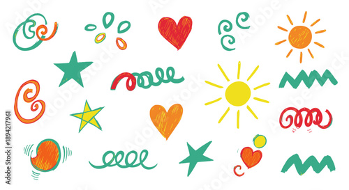 Colorful Hand-Drawn Icons and Symbols for Design Elements.