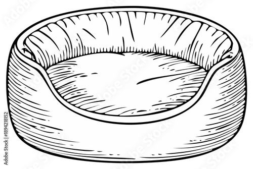 Detailed drawing of a dog bed, showing soft cushions and raised edges