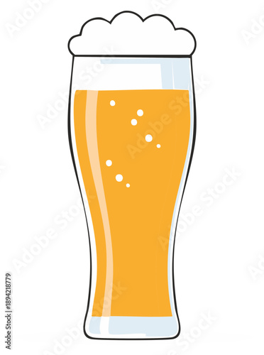 Refreshing Pint Glass Filled with Golden Beer Frothy Head Bubbles Illustration