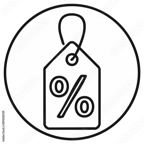 Discount Tag Icon in Circle Simple Black Outline Sale Offer Percentage Symbol