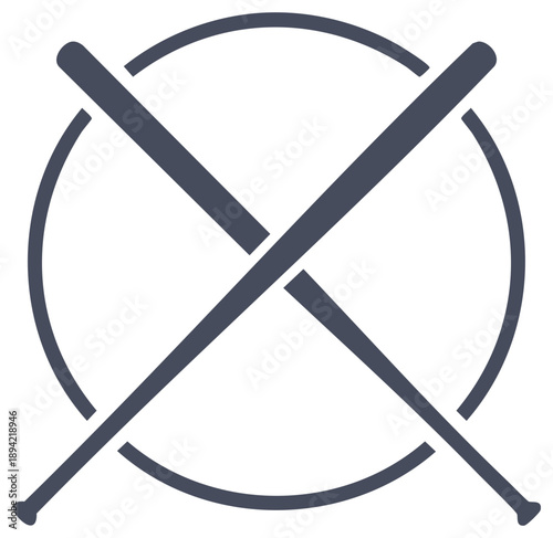 Crossed Baseball Bats Symbol, Sport Team Logo Design, Baseball Equipment and Circle Graphic