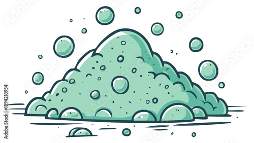 Cartoon Style Mound of Powder with Floating Spheres, Greenish Pile of Magical Dust with Bubbles