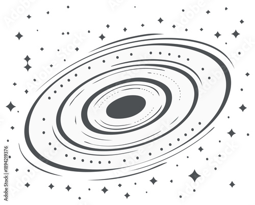 Stylized Spiral Galaxy Illustration Orbiting Through Stars, Cosmos, and Outer Space.