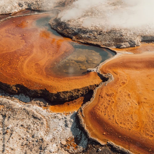 Hot Spring Water Flows Over Colorful Terrain in a Geothermal Area Near a Nati...