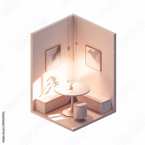 Cozy Corner With Round Table and Plants in Bright Light