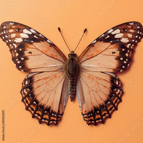 Butterfly Rests on Orange Background With Wings Spread Wide