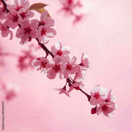 Cherry Blossom Branch Blooms in Spring With Pink Background