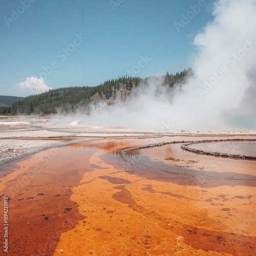 Hot Spring Water Flows in Colorful Patterns at a Location Known for Geotherma...