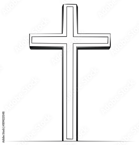 Simple stylized Christian cross icon drawing with shadows and outlines symbolizing faith and hope