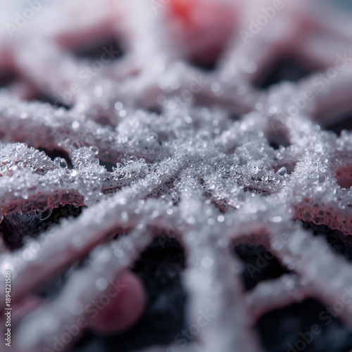 Close View of a Snowflake Pattern on a Surface With Frost in the Winter Season