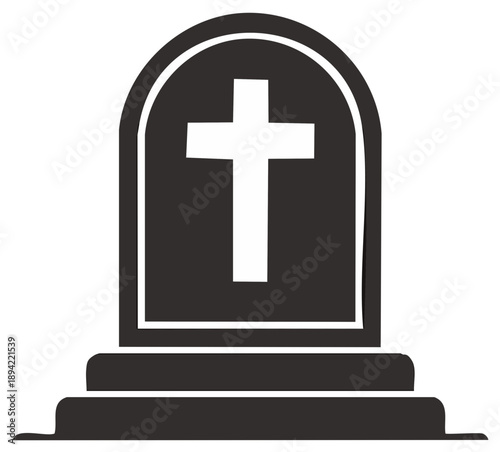 Silhouette of a Tombstone with a Christian Cross Symbol