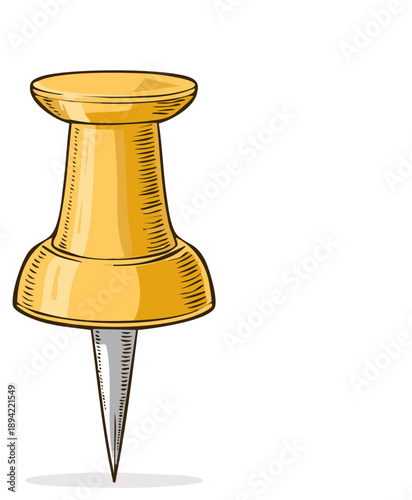 Illustration of a yellow pushpin with a silver needle, isolated on white, office supplies