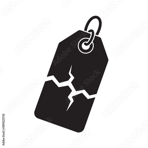 Broken price tag in minimalist design with bold black color and simple lighting for retail discount