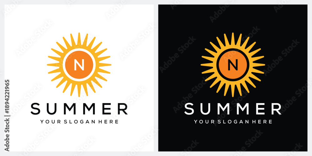 Fototapeta premium Initial letter N Sunny Sun Sunrise Spring Morning nature logo design inspiration