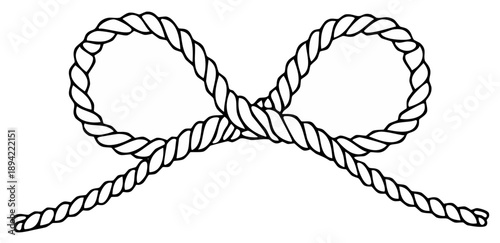 Rope Shape Creation with Looped Ends Forming Bow Design Line Art Style