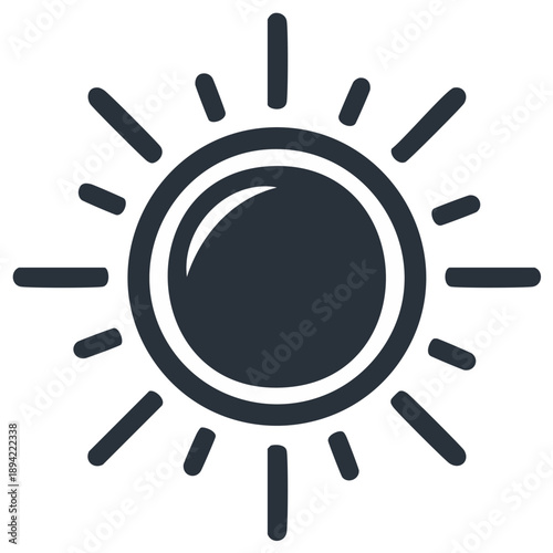 Stylized dark sun icon with radiating rays representing warmth light and clear weather conditions