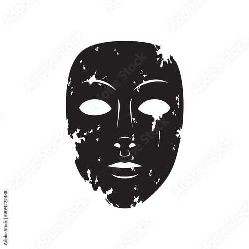 Black Venetian Mask with Distressed Finish in Dramatic Lighting on White Background for Carnival