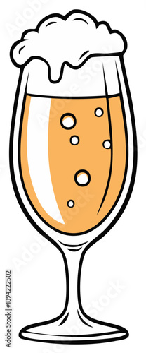 Refreshing bubbly golden beverage with foam in a tall stemmed glass