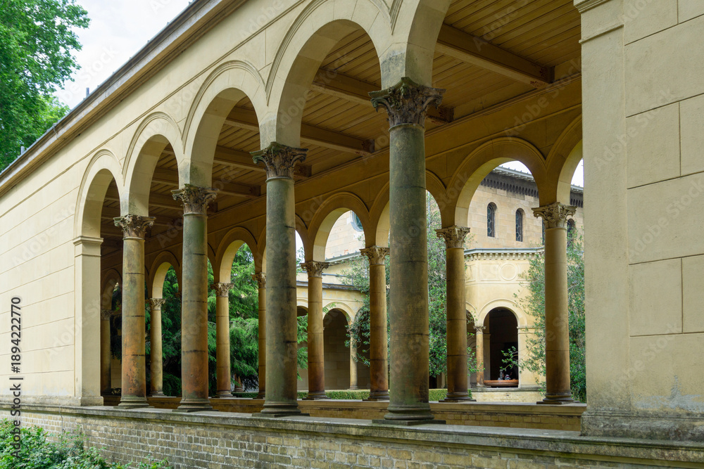 Fototapeta premium Historic Friedenskirche Church of Peace Potsdam Germany Italianate Cloister Arches and Corinthian Columns at Sanssouci Park Landmark Architecture