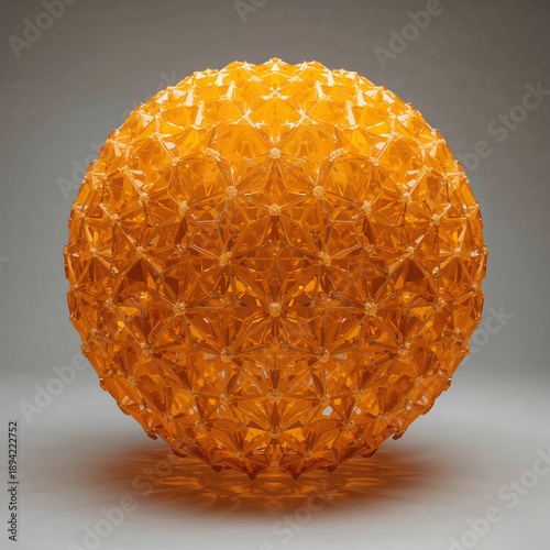 3D Orange Honeycomb Sphere With Hexagonal Patterns on Gray Background