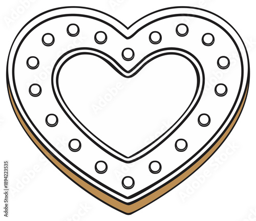 Simple line art illustration of a heart shaped cookie for Valentine's Day and coloring
