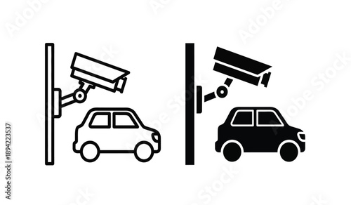 Two cars being monitored by security cameras on poles for surveillance concept
