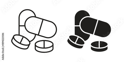 Medicine pills icon in a simple line art style. EPS10