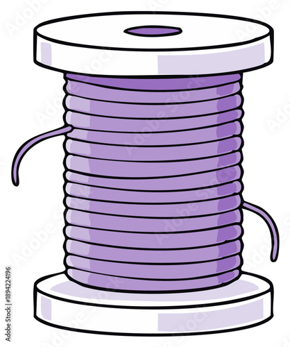 Vibrant purple thread spool cartoon illustration for sewing and craft projects