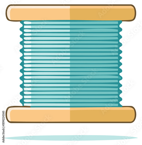 Turquoise Thread Wound Tightly on a Wooden Spool