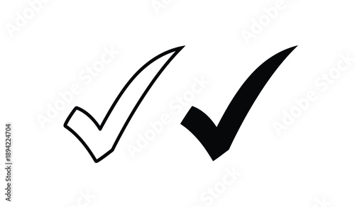 Two check marks in black and white on isolated for approval and confirmation
