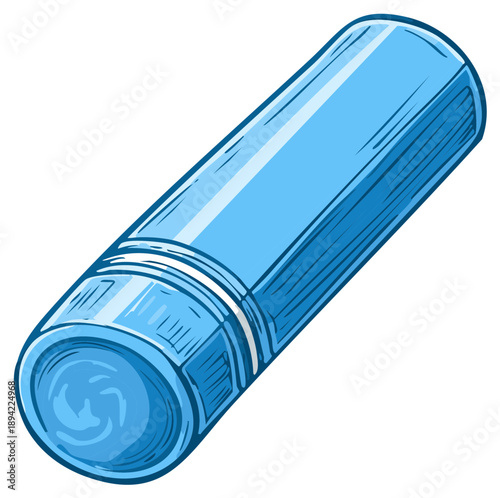 Vibrant blue stick illustration representing a generic product container or cosmetic item
