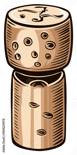 Stylized Vintage Wine Cork Isolated on White Background Illustration