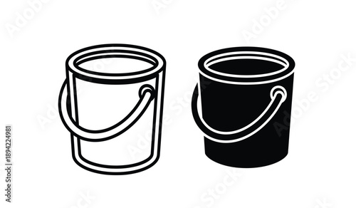 Two paint buckets in black and white line art illustration