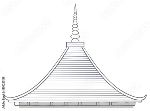 Hand drawn sketch of a traditional Asian temple roof with a decorative spire and curved eaves
