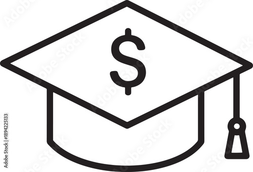 Academic graduation cap with dollar sign symbol representing education costs student loans tuition fees and financial