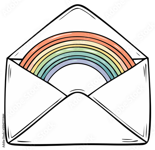 Rainbow Emerging from Open White Envelope Expressing Hope and Joyful News