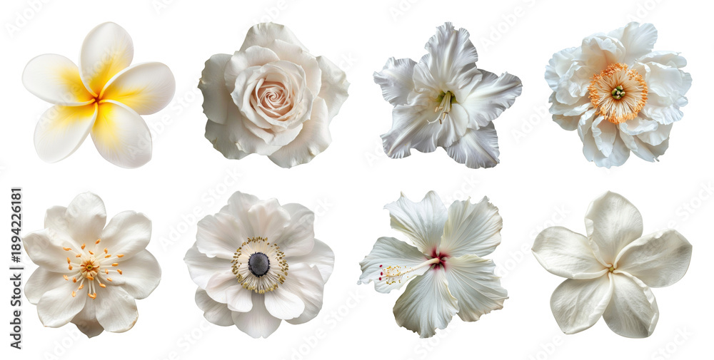 Fototapeta premium PNG Elegant white floral collection on transparent background