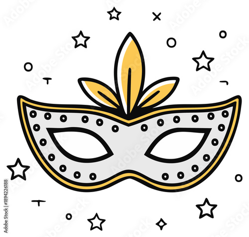 Festive Venetian Mask Decorated with Feathers and Stars for Celebrations